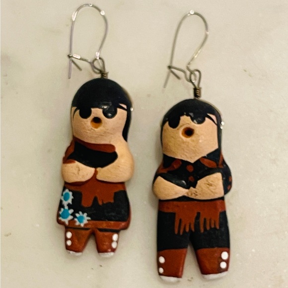 Southwest Clay Figural Boy and Girl Earrings   Vintage - Picture 2 of 5